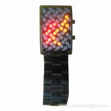 Binary Watch with Stainless Steel Case, IP Black Plating, Folded Band and Colorful LED
